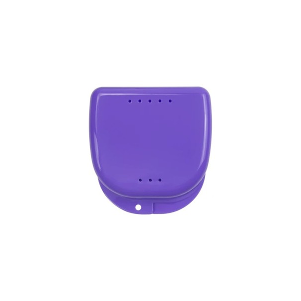Caja portátil de almacenamiento para dentaduras postizas, caja de ortodoncia, caja ventilada con orificios transpirables, 8,2 x 7,7 cm morado