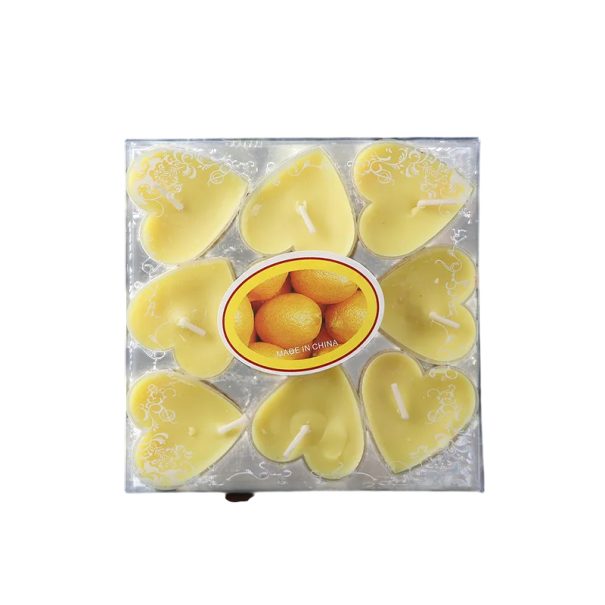 Čajové svíčky ve tvaru srdce vonné dekorativní sada 9 ks 4 x 1,8 cm svíčky pro svatební výzdobu a romantické příležitosti žlutá