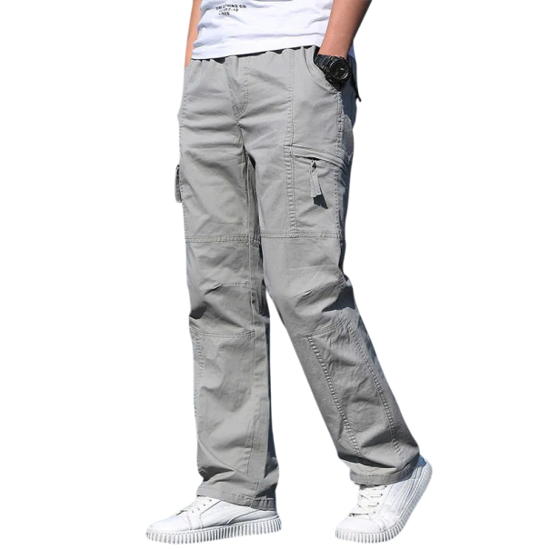 Calças cargo de algodão para homem Calças de trabalho casuais com bolsos Material leve e respirável Corte reto confortável para homens cinzento XL