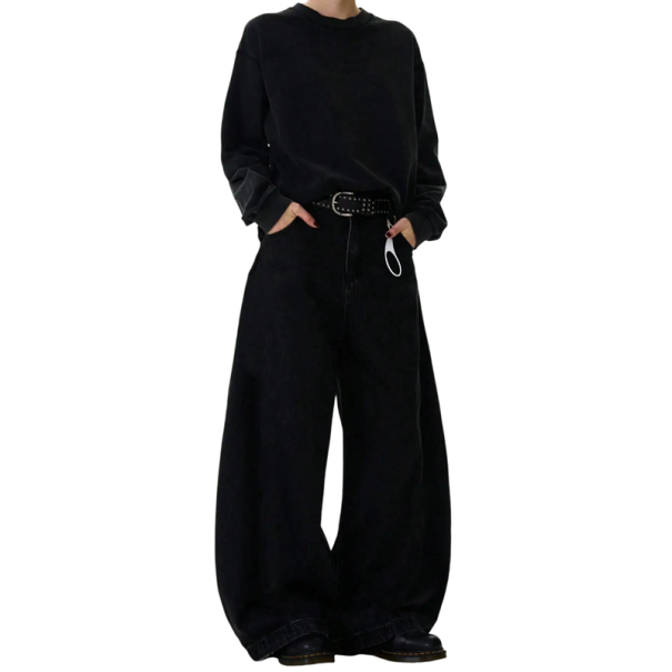 Calças de ganga largas pretas para homem com bolsos, viscose e poliéster, corte moderno, confortáveis para o dia a dia M