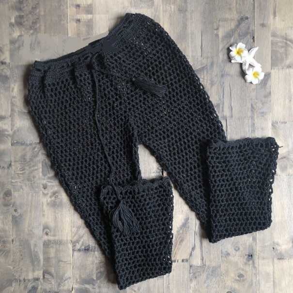 Calças de malha para senhora P792 preto S