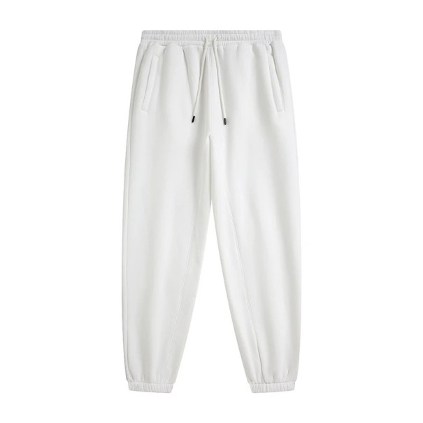 Calças de treino unisex de cor sólida com cintura elástica e cordões ajustáveis, complementadas com bolsos laterais e punhos branco S