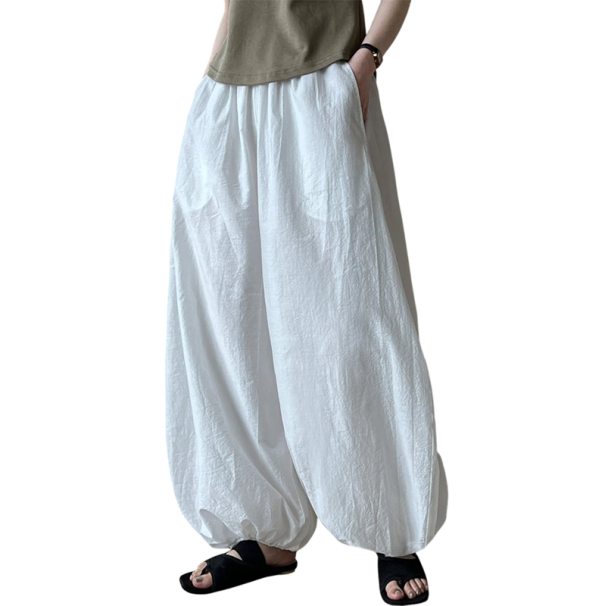 Calças largas de algodão para mulher com corte oversized Calças elegantes e respiráveis com pernas largas Roupa casual confortável branco M
