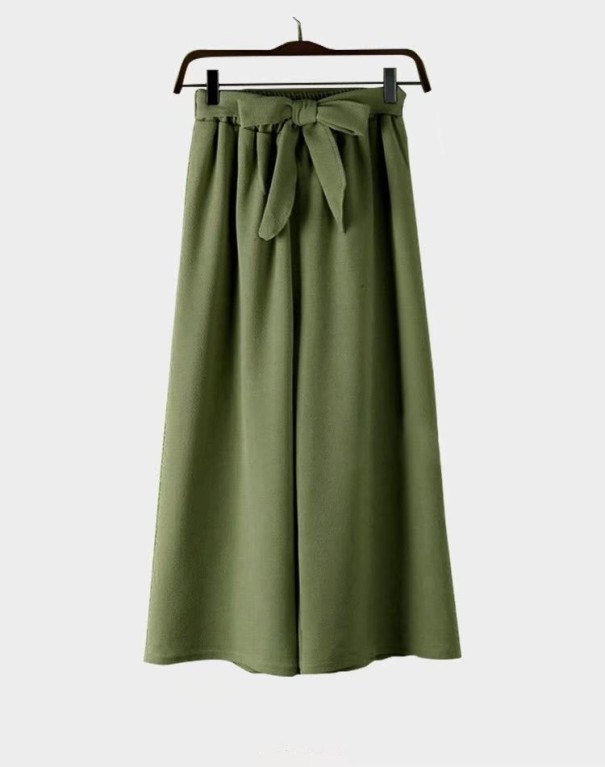 Calças largas femininas com laço verde exército