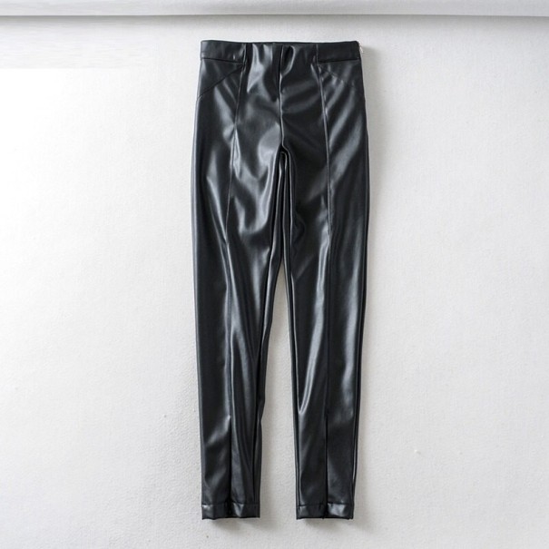 Calças skinny femininas em pele sintética A234 preto XS