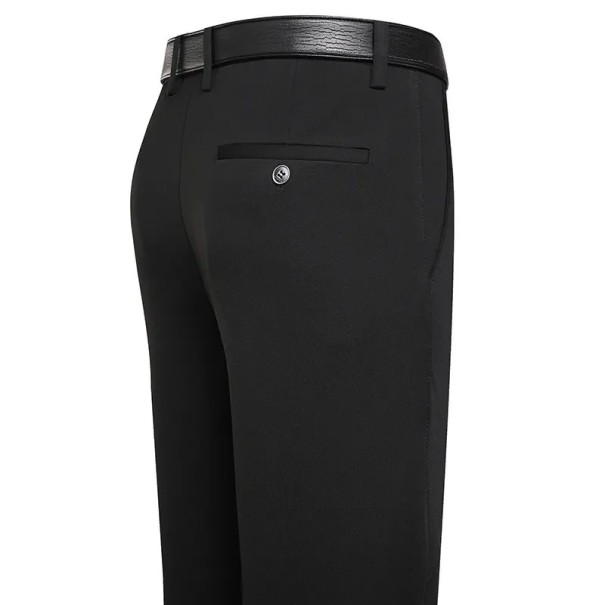 Calças sociais masculinas com bolsos Corte reto elegante Unicolor Calças confortáveis para homens para o trabalho e festas preto 29
