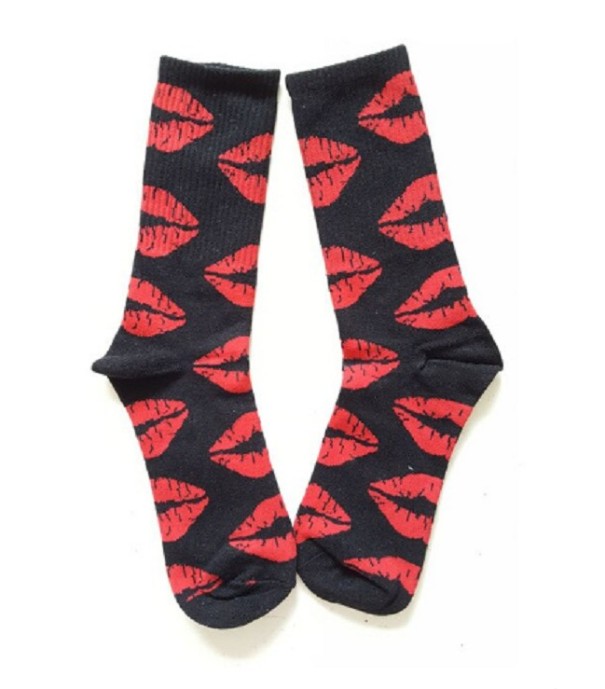Calcetines de mujer con estampado de labios negro