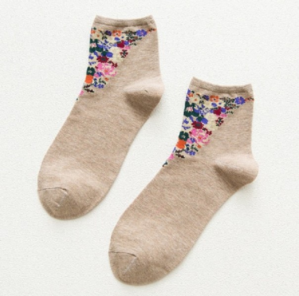 Calcetines de mujer con flores caqui