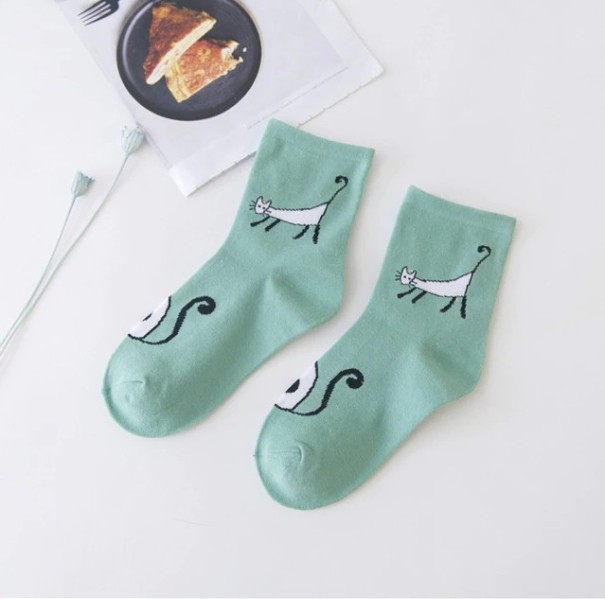 Calcetines de mujer con gatos verde