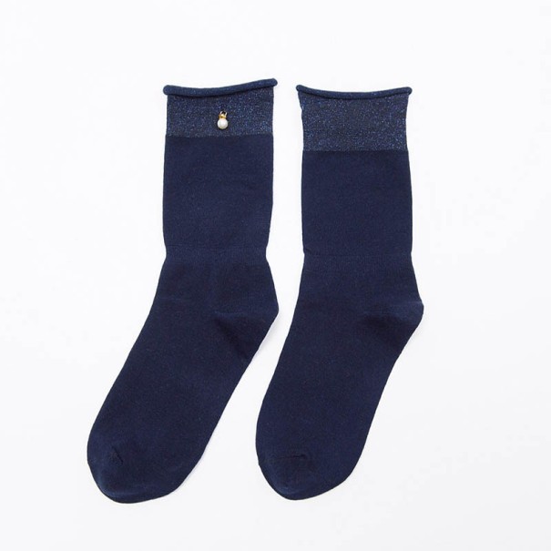 Calcetines de mujer con perlas azul oscuro Calcetines de mujer con perlas azul oscuro
