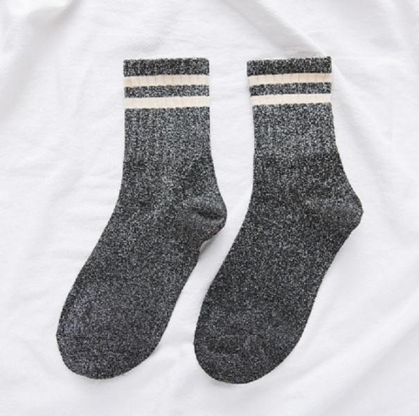 Calcetines de mujer con purpurina y rayas gris