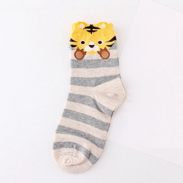 Calcetines de mujer de rayas con animales gris claro