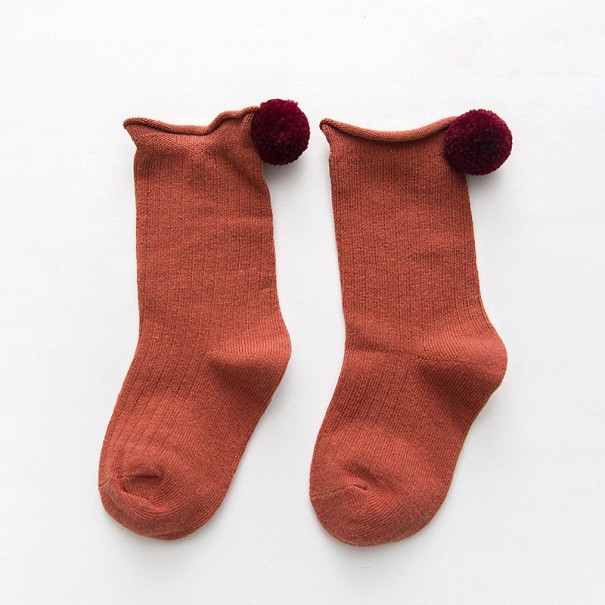Calcetines de niña con pompón ladrillo 3-5 años