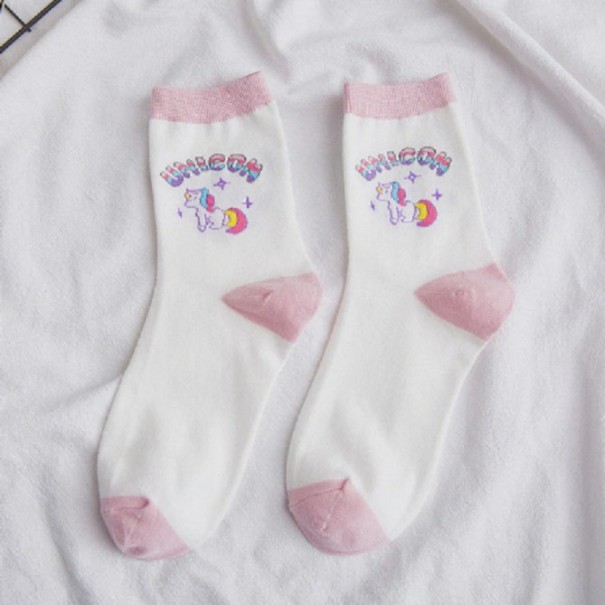 Calcetines de niña con unicornios blanco