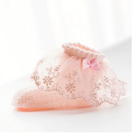 Calcetines de niña con volantes y lazo rosa 6-9 meses