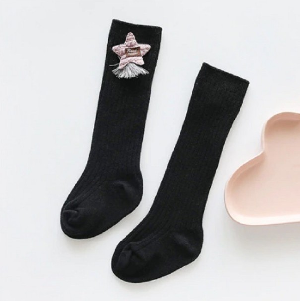 Calcetines hasta la rodilla para niña con motivo 3D negro 0-1 año