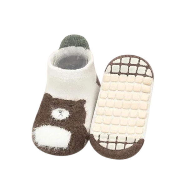Calcetines infantiles unisex antideslizantes blancos con diseño de mapache Algodón poliéster elastano Calcetines suaves y cómodos para niños 3-5 años