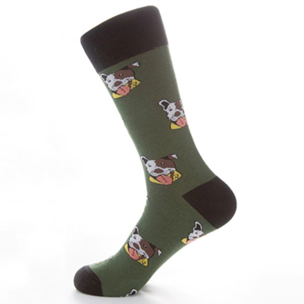 Calcetines largos de hombre con estampado de perro verde oscuro