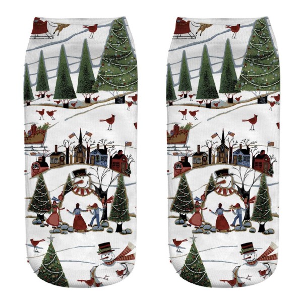 Calcetines navideños para mujer con estampado de muñeco de nieve en 3D 3