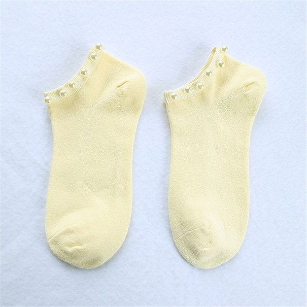 Calcetines tobilleros de mujer con perlas amarillo claro