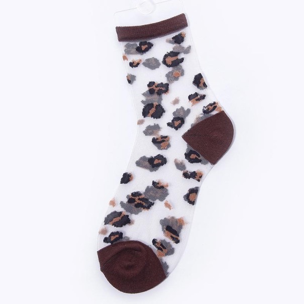 Calcetines transparentes de leopardo para mujer marrón