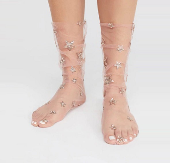 Calcetines transparentes de mujer con estrellas rosa