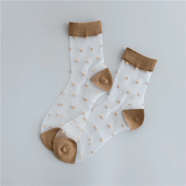 Calcetines transparentes de mujer con lunares marrón