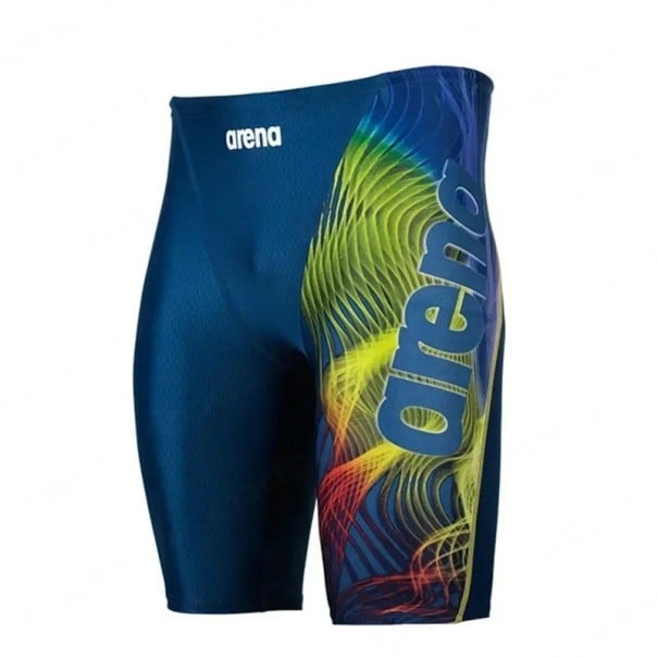 Calções de banho para homem em cor sólida com riscas coloridas Lycra Ajuste desportivo justo Cintura elástica Calções de banho para praia piscina arena azul escuro XXL
