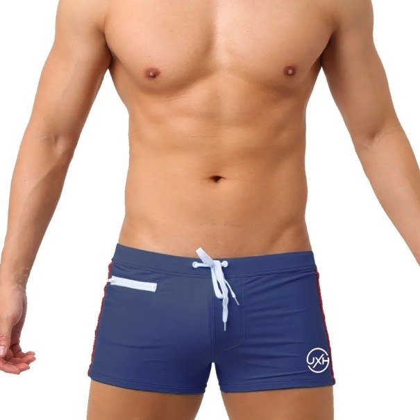 Calções de banho para homem em poliéster de cor sólida com risca lateral, cordão e bolso, estilo desportivo azul escuro XS