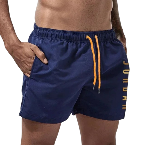 Calções de banho para homem em poliéster lisos com o logótipo Jordan e cordão de ajuste para a praia e piscina azul escuro XXS