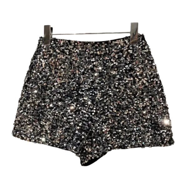 Calções de Lantejoulas para Senhora com Fecho de Cremalheira Calções Brilhantes para Festas e Dança Calções Elegantes para Festas prateado XL