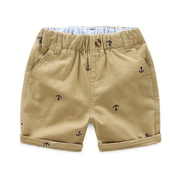 Calções de menino com padrão de âncoras, com cintura elástica e bolsos, calções de algodão de verão para rapazes com bainha dobrada caqui 8