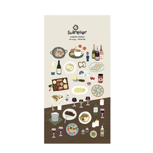 Calcomanías de cena y vino 9,2x15 cm papel calcomanías decorativas de colores para agenda scrapbook planificador cuaderno 1