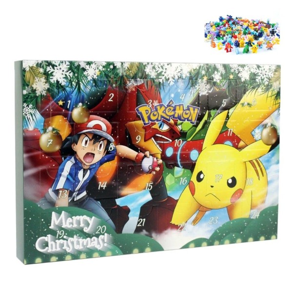 Calendario de adviento navideño de moda con motivo de Pokémon verde