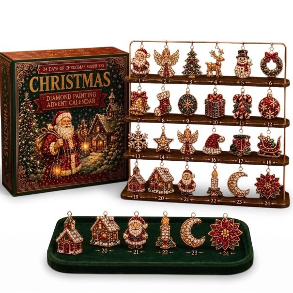 Calendario dell'Avvento Pittura con Diamanti 24 Decorazioni Natalizie con Anelli per Appendere Decorazioni per Albero di Natale Kit Fai da Te 1