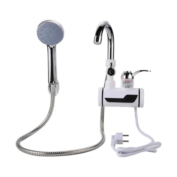 Calentador de agua instantáneo 3000W 370×210 mm ABS metal blanco calentador eléctrico con grifo y ducha para baño 1