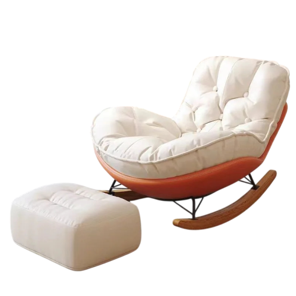 Čalouněné houpací křeslo s tufting designem 105x65 cm flanelový potah na kovovém podstavci s dřevěnými ližinami do obýváku i ložnice oranžová