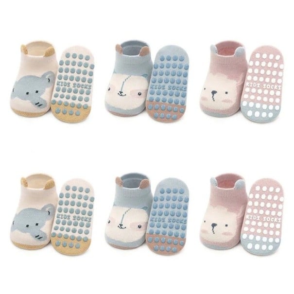 Calze antiscivolo unisex per bambini 6 paia con motivi di animali Cotone poliestere elastan 3-5 anni