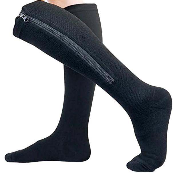 Calze compressive con zip Calze compressive contro le vene varicose Adatte per viaggiare nero L/XL