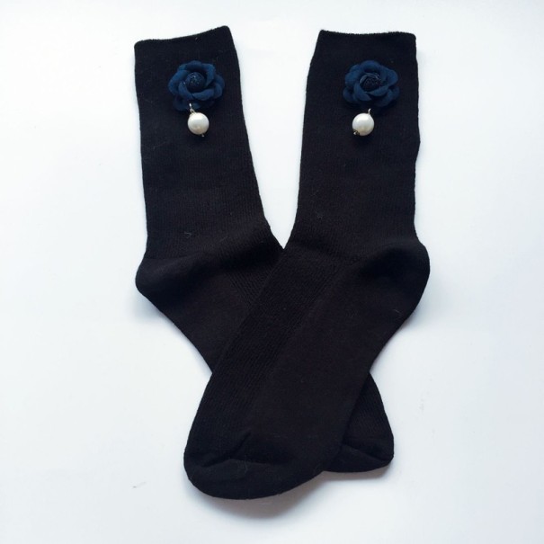Calze da donna con rosa e perla nero