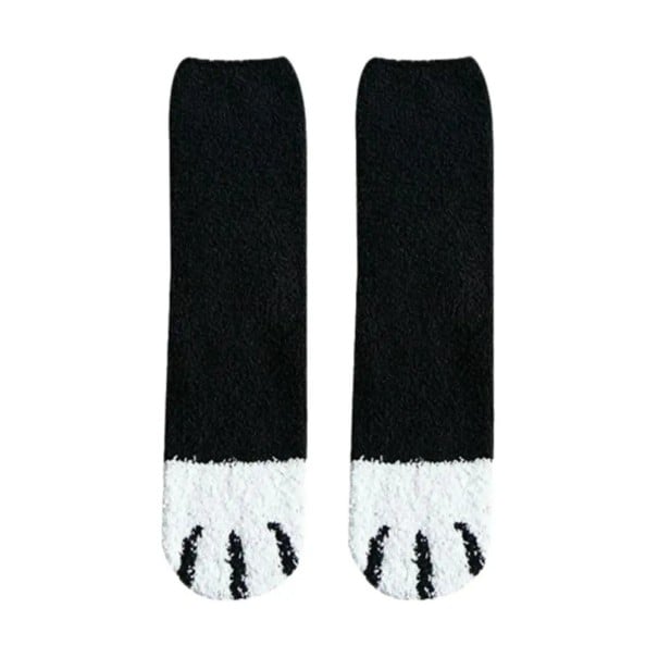 Calze invernali calde e soffici da donna unicolore EU 36-42 cotone poliestere motivo zampe di gatto 1 paio nero
