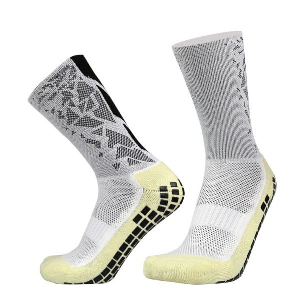 Calze sportive da calcio unisex EUR 39-45 con suola in silicone antiscivolo alte fino al ginocchio traspiranti elastiche bianco-grigio
