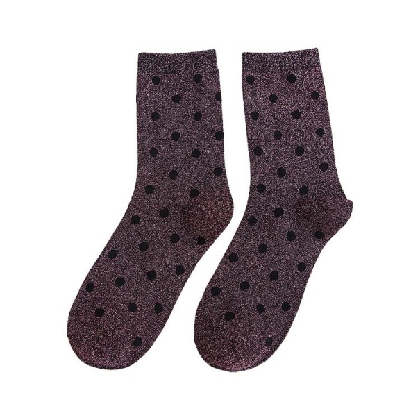 Calzini scintillanti da donna con pois viola scuro