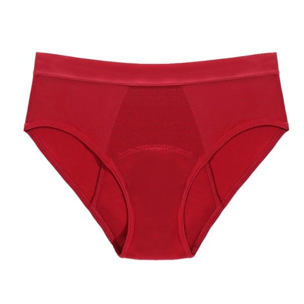 Calzoncillos menstruales de 4 capas de fibra de bambú elastano absorbentes reutilizables para uso diario durante la menstruación rojo S