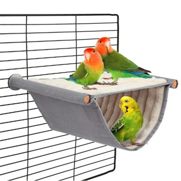 Cama de pelúcia para papagaios Rede de balanço para aves de gaiola 19 x 13 cm cinzento