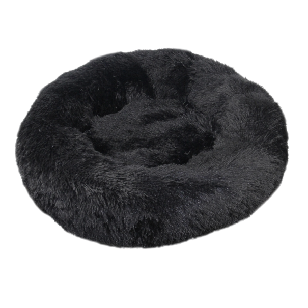 Cama redonda peluda para perros y gatos 70 cm negro