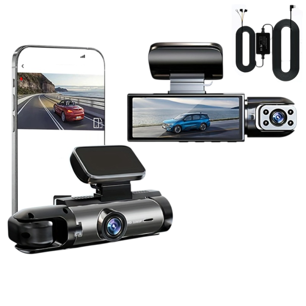 Câmara de bordo dupla para carro 8,6 x 3,6 x 3,2 cm Full HD 1080P WiFi gravação de condução com visão noturna e sensor G 1