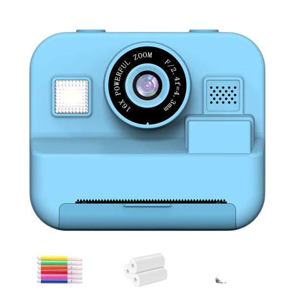 Cámara para niños con efecto térmico de 1080p y 84 MP con impresión instantánea y almacenamiento en tarjeta SD para fotografías creativas. azul