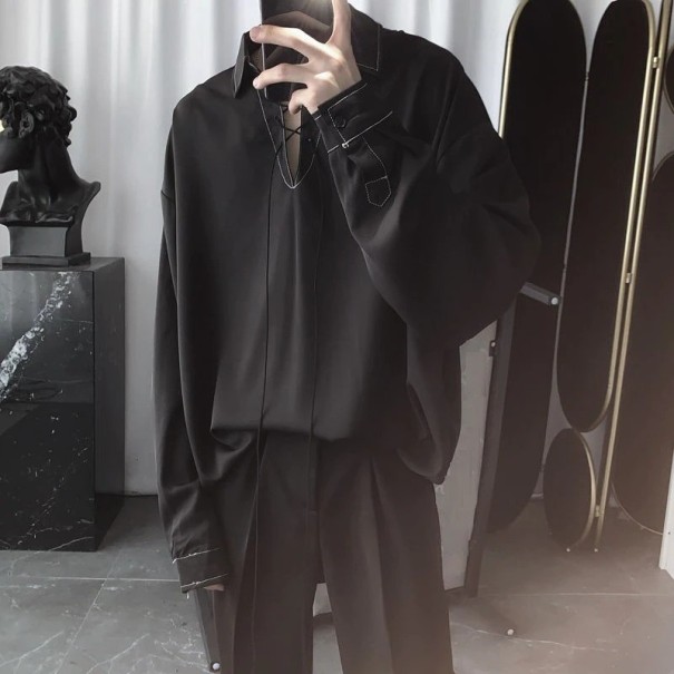 Cămașă bărbătească cu șiret F669 negru M