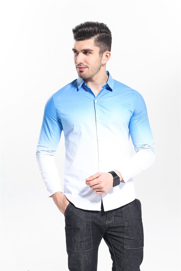 Cămașă bărbați bicolor J2050 albastru deschis XS